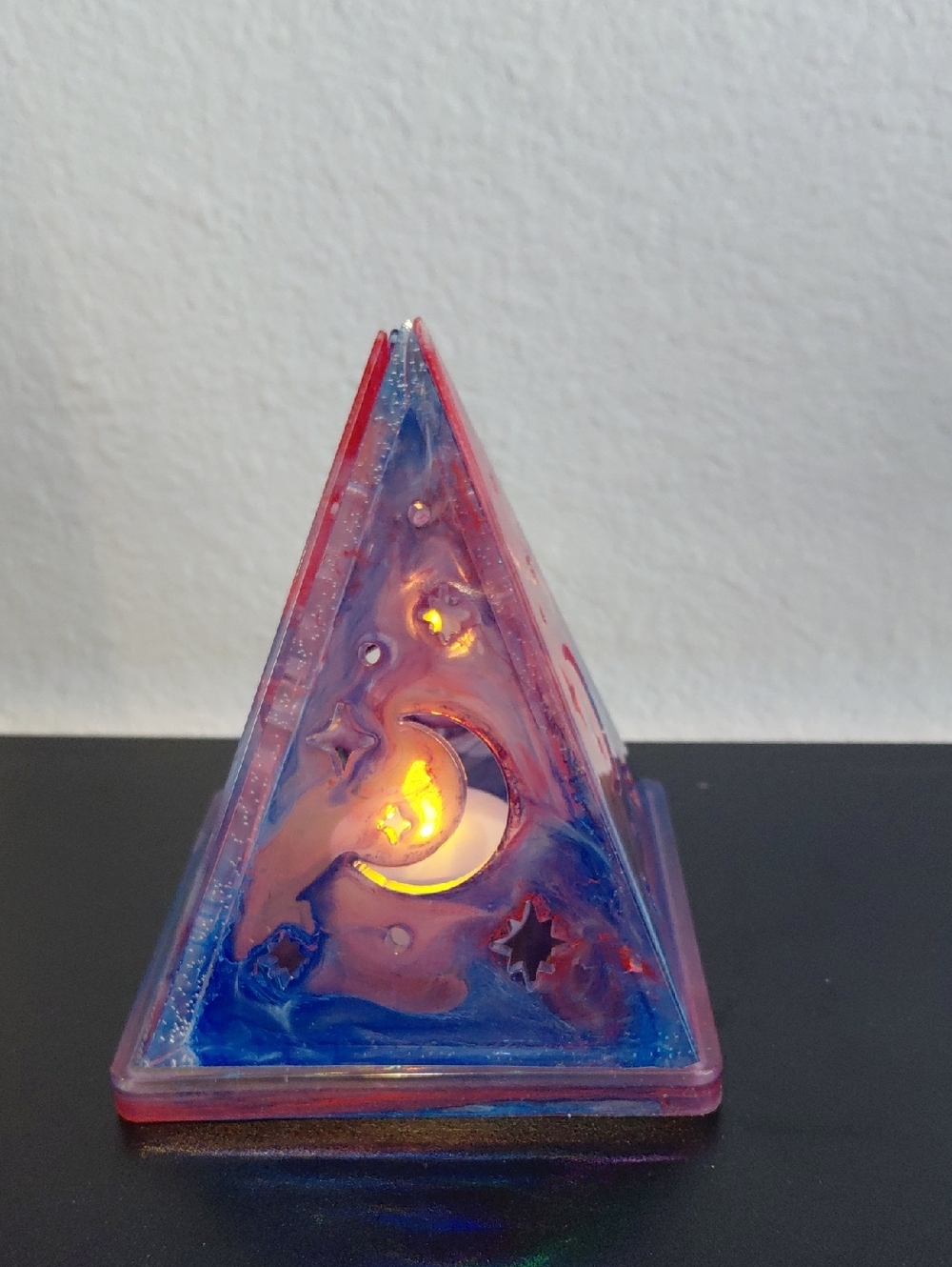 Handcrafted Pink and Blue Pyramid Battery T Light /Cone Incense Burner